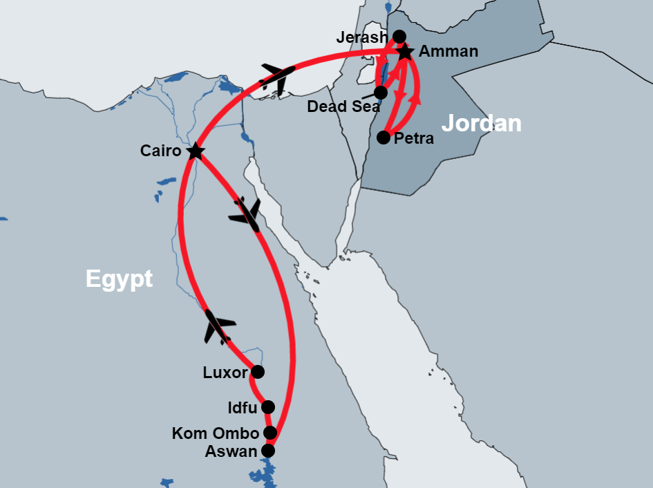 10 Day Egypt & Jordan Travel Package map 10 Day Egypt & Jordan Travel Package map